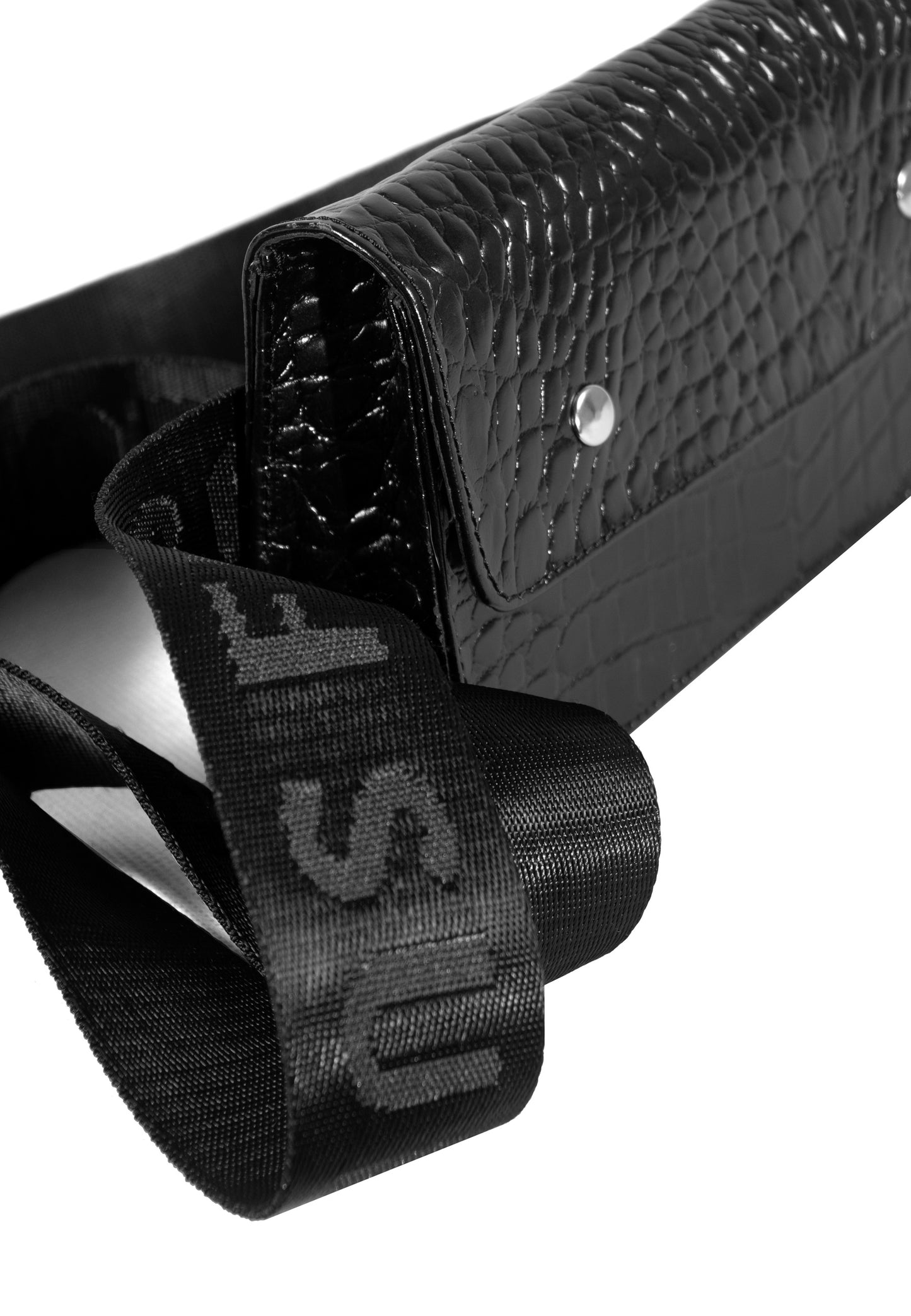 LEATHER CROCO BAG WITH BLACK FURORA BELT