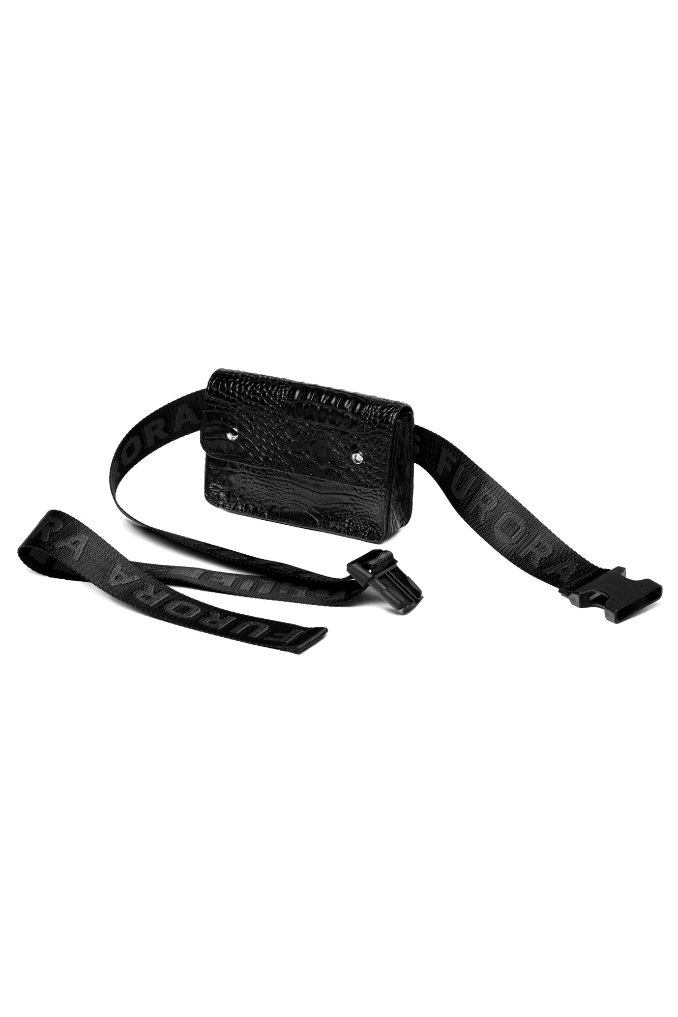 LEATHER CROCO BAG WITH BLACK FURORA BELT