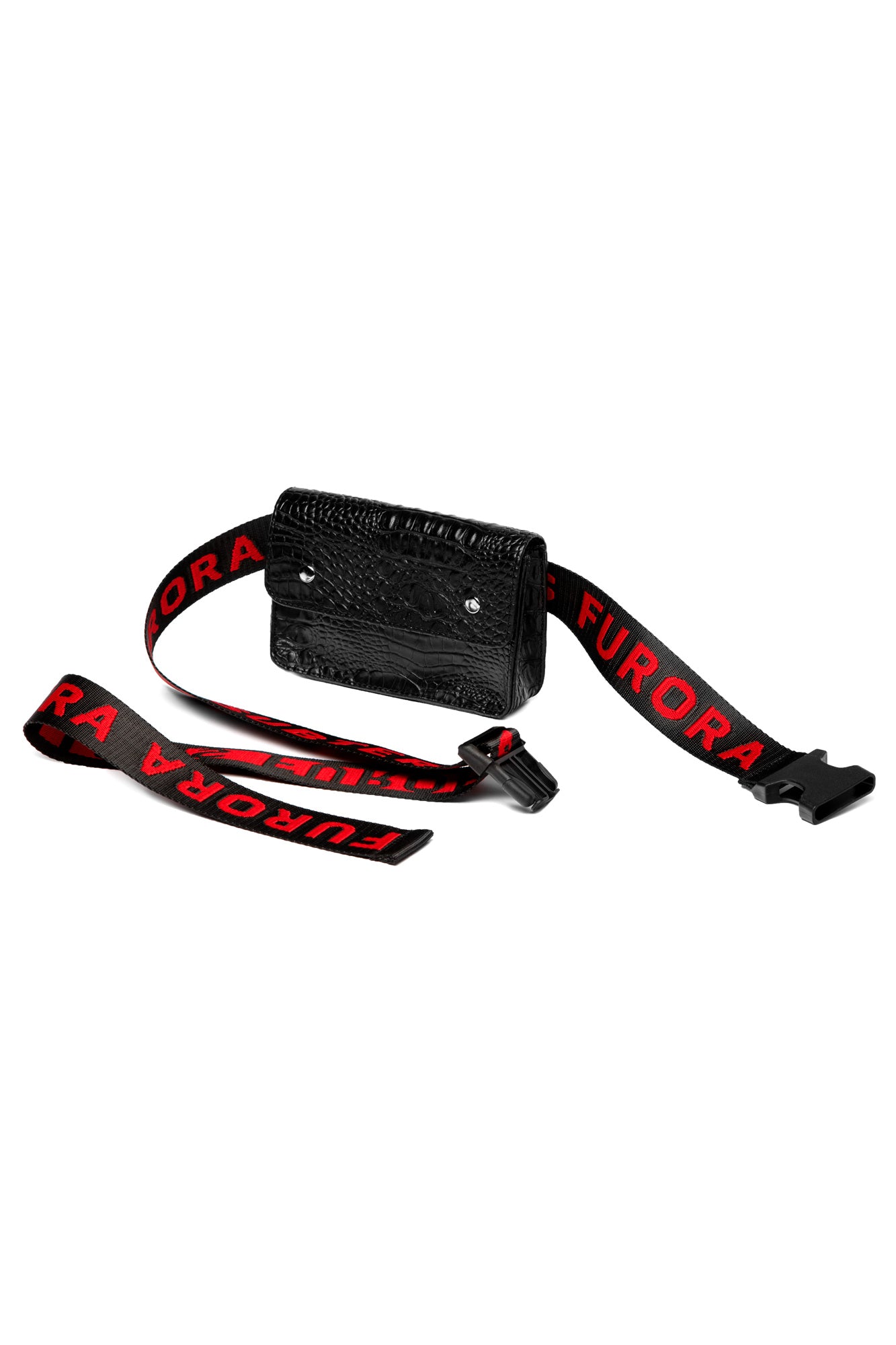 LEATHER CROCO BAG WITH RED FURORA BELT