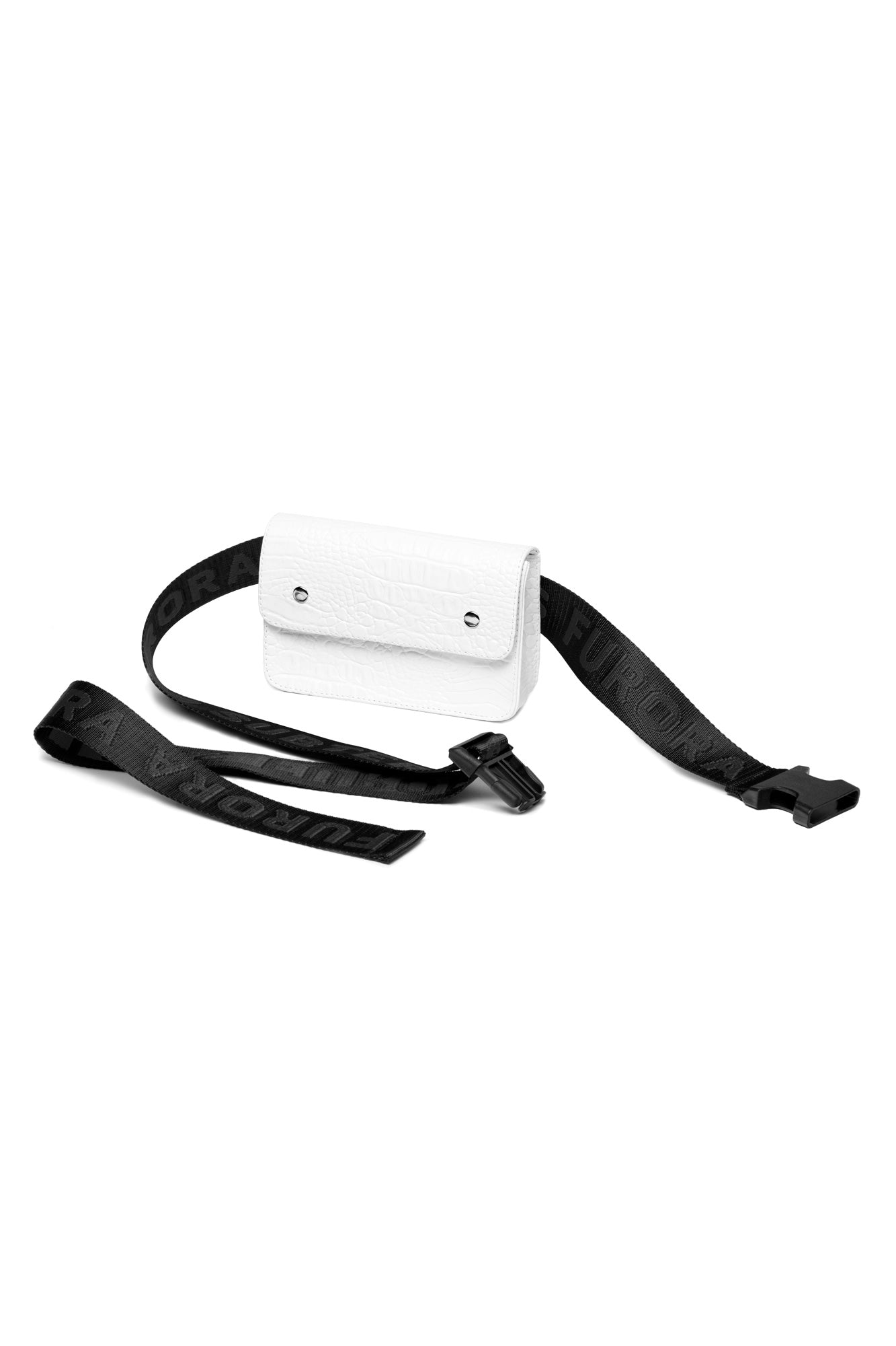WHITE CROCODILE BAG WITH BLACK FURORA BELT