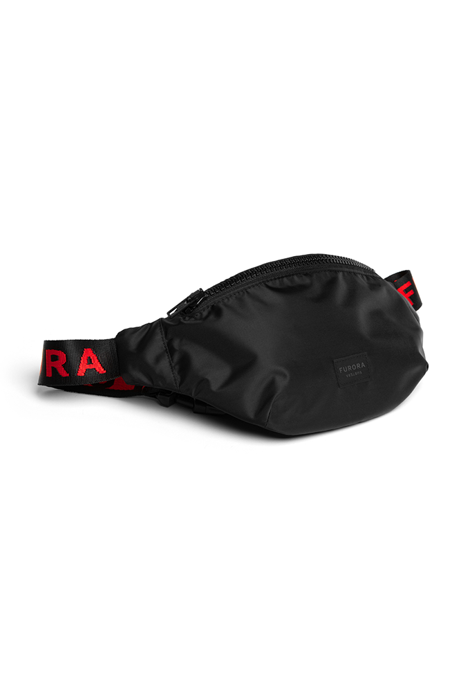 BLACK BUM BAG WITH RED FURORA BELT