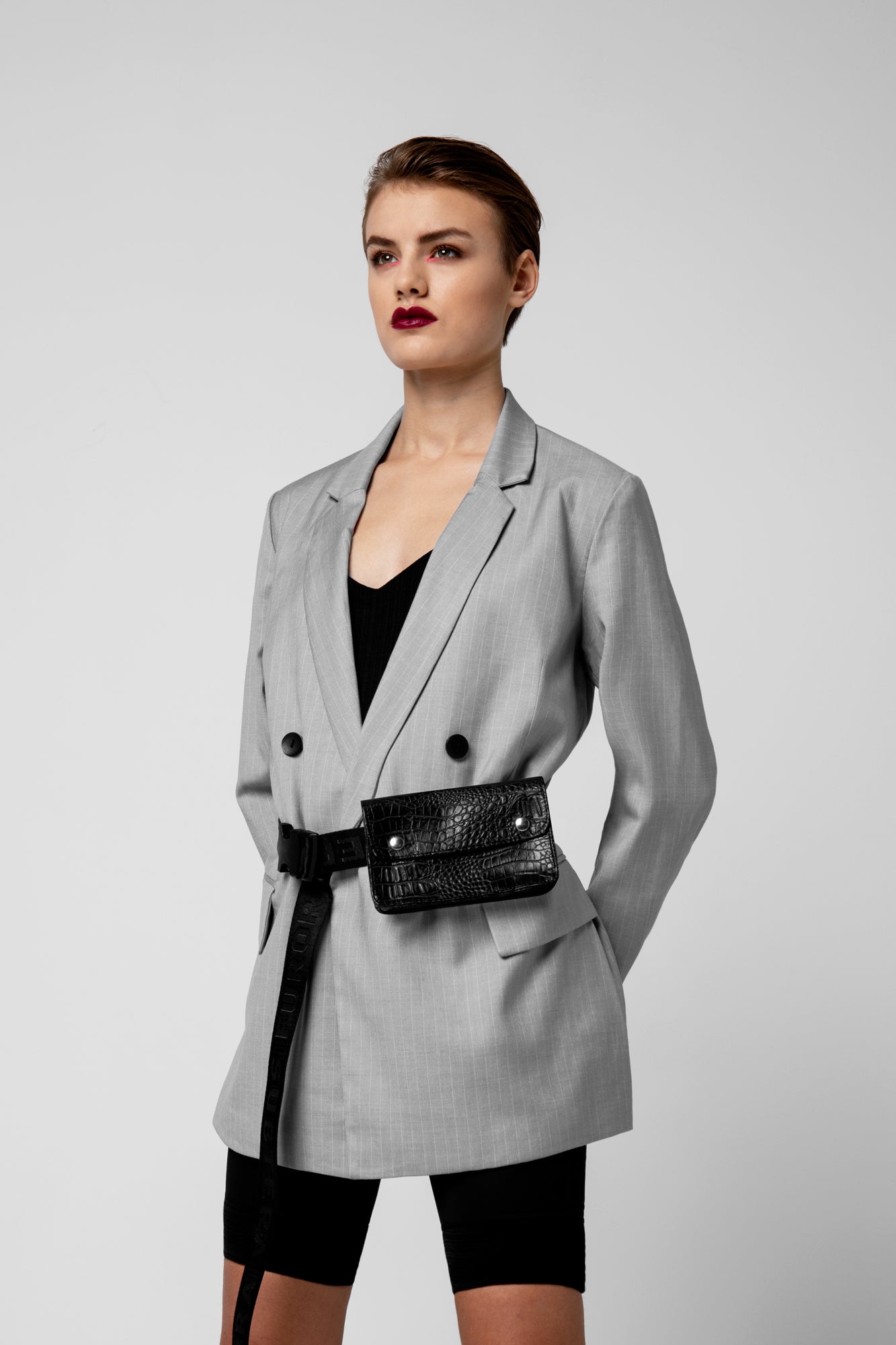 LEATHER CROCO BAG WITH BLACK FURORA BELT