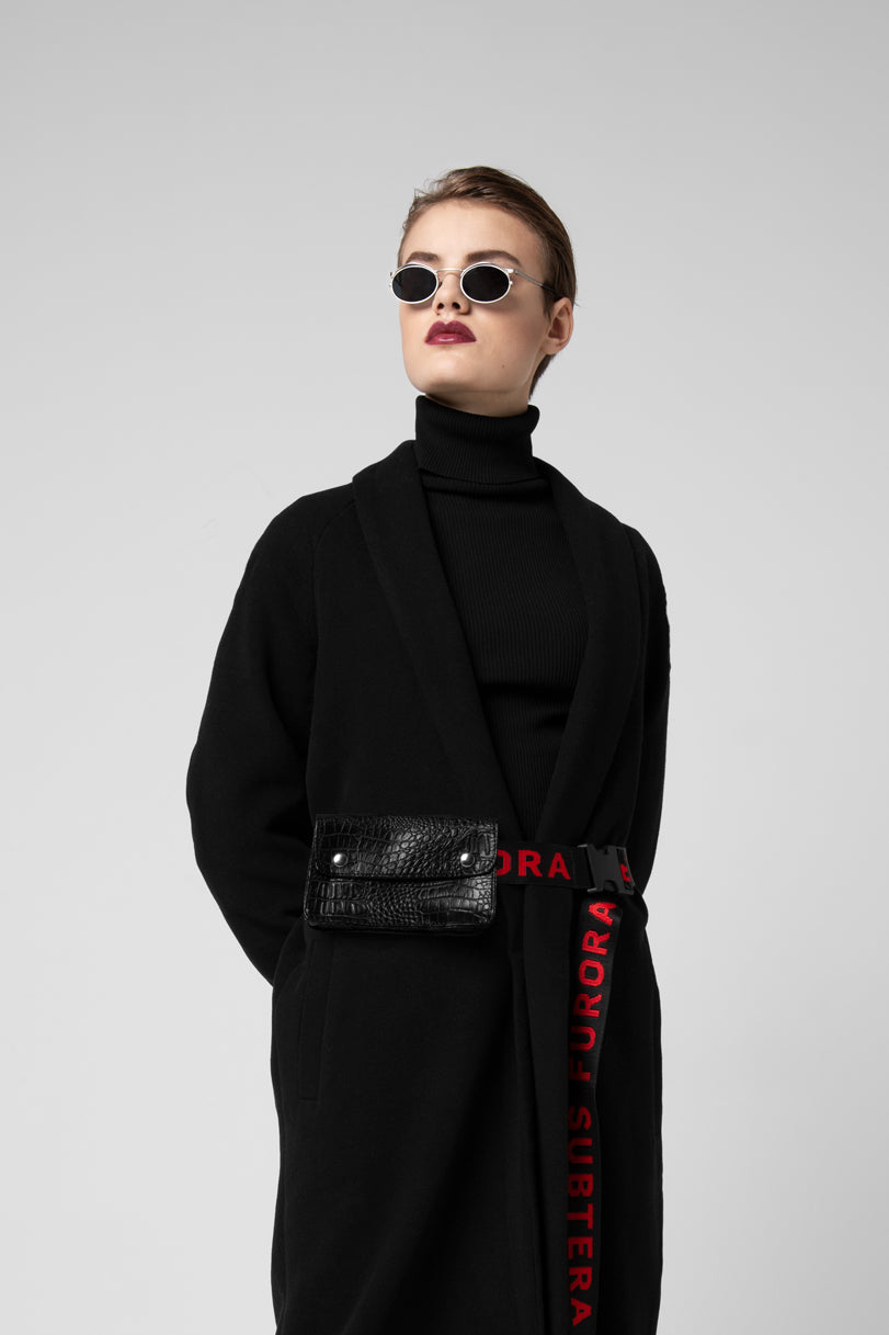 LEATHER CROCO BAG WITH RED FURORA BELT