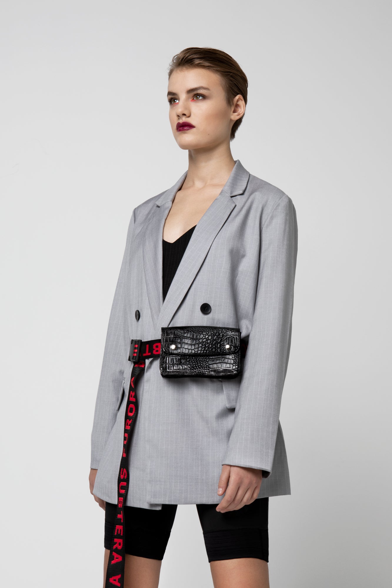 LEATHER CROCO BAG WITH RED FURORA BELT