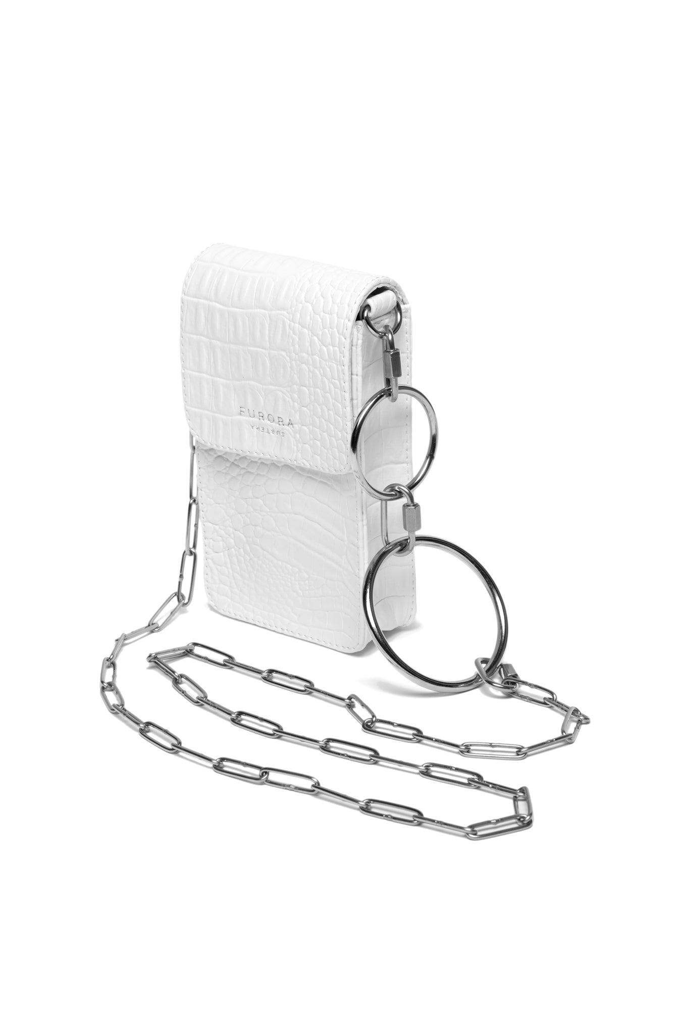 CROCO WHITE CROSSBODY CHAIN BAG