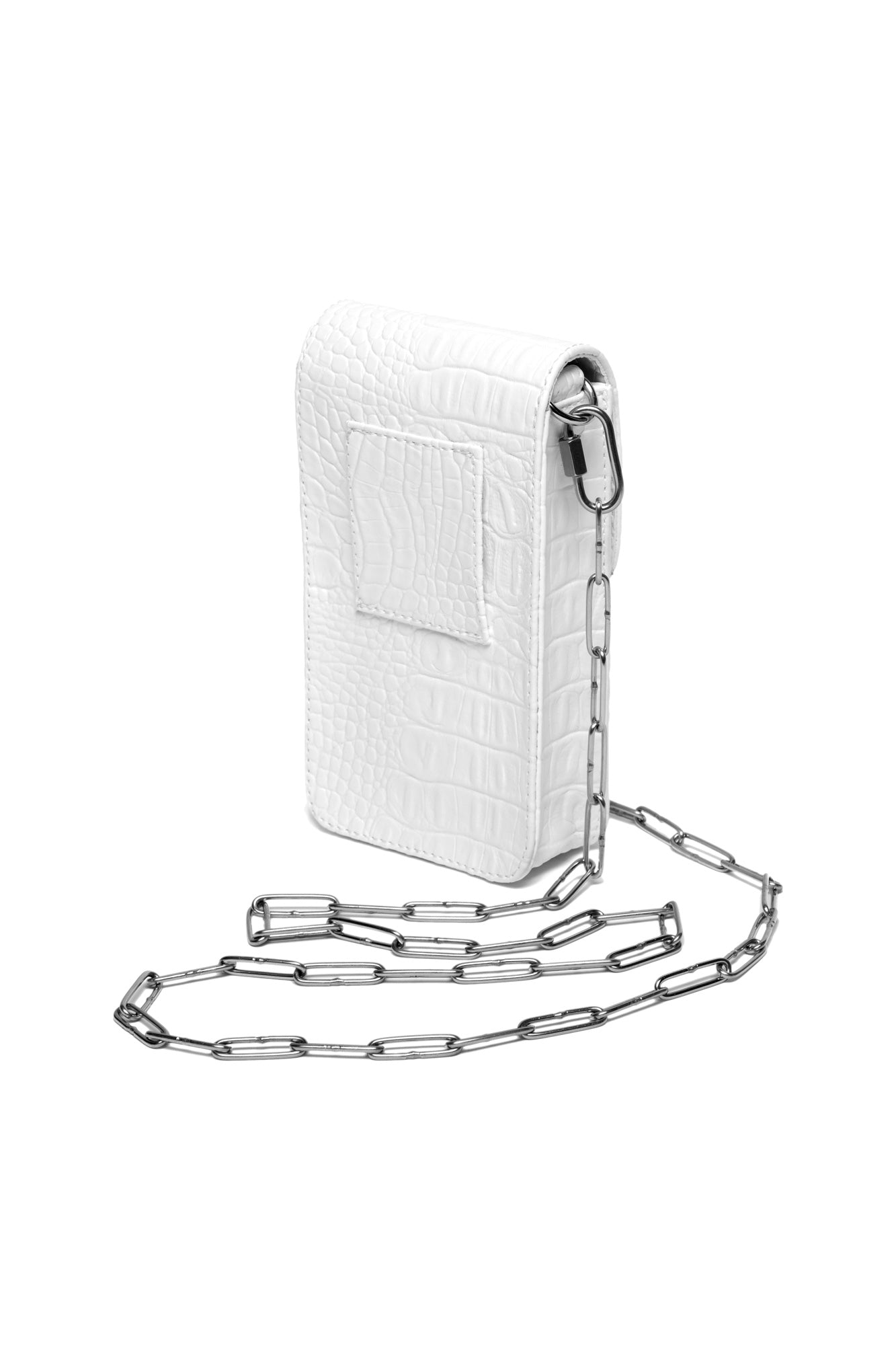 CROCO WHITE CROSSBODY CHAIN BAG